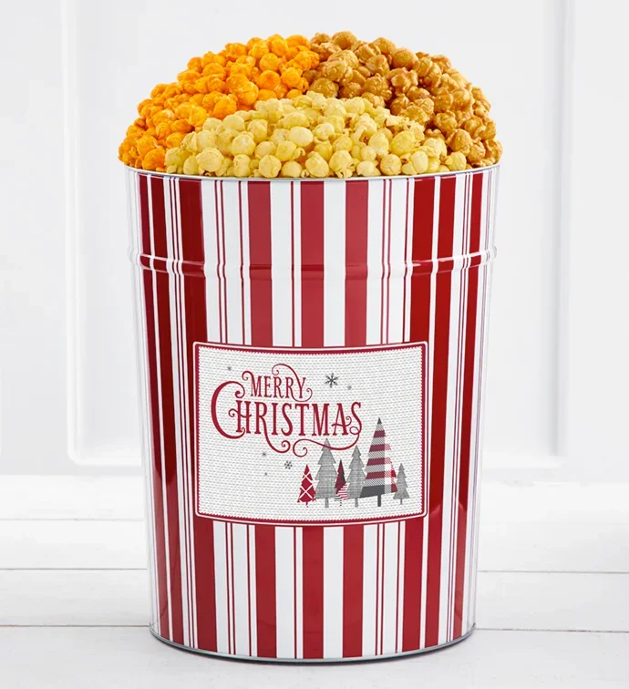 Merry Christmas Plaid Trees 4 Gallon Popcorn Tin